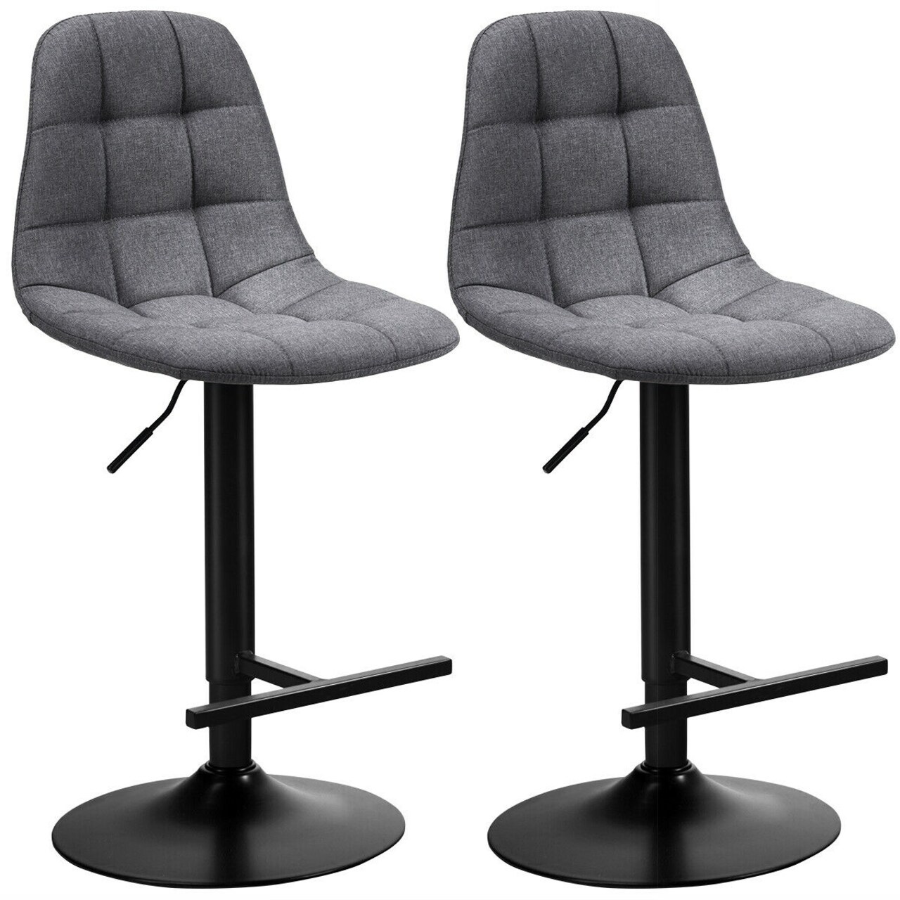 2 Pieces Adjustable Bar Stools Swivel Counter Height Linen Chairs